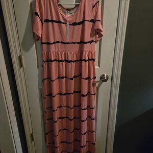 Striped Pink and Black Maxi Dress